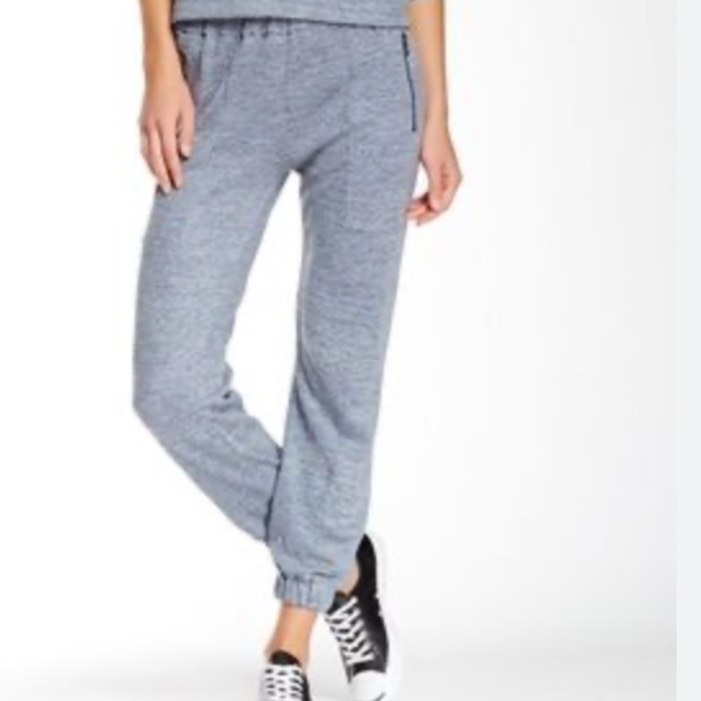 J Brand Susan Heathered Linen Sweatpants Womens Large Blue Ankle Cuffed